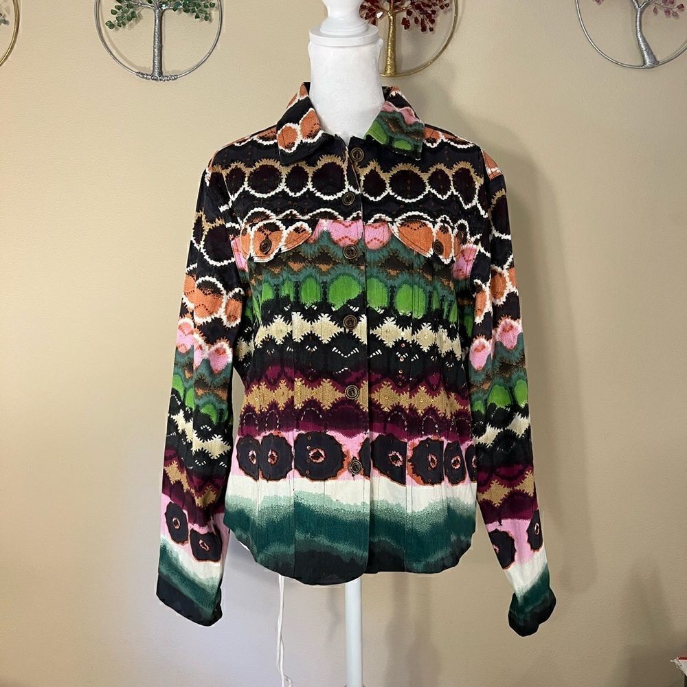Shana K Dyed Denim Sequin Beaded Lightweight Jacket Shacket Small